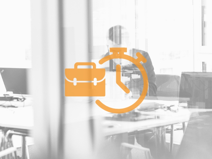 Interim Solutions | Executive Search Icon briefcase and a watch in the hunter background on the right.